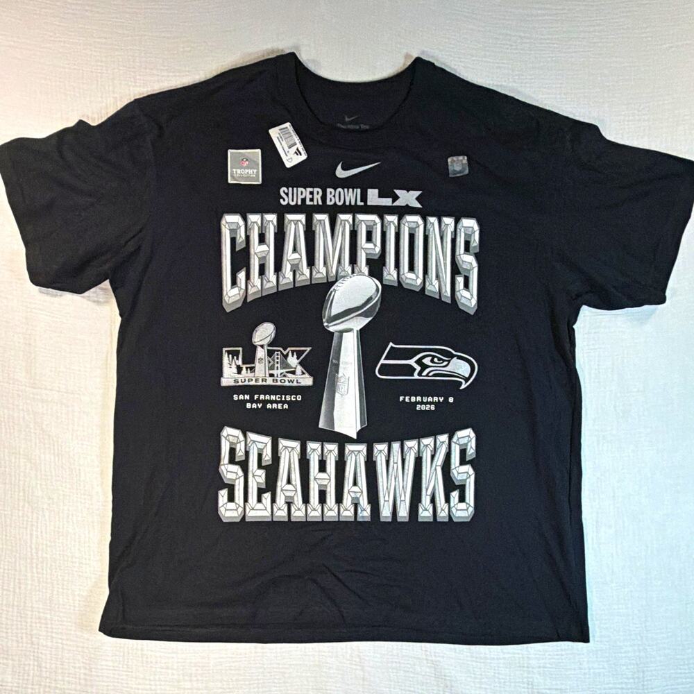 Nike Seattle Seahawks Super Bowl LX Champions T-Shirt Shirt Black Size XL